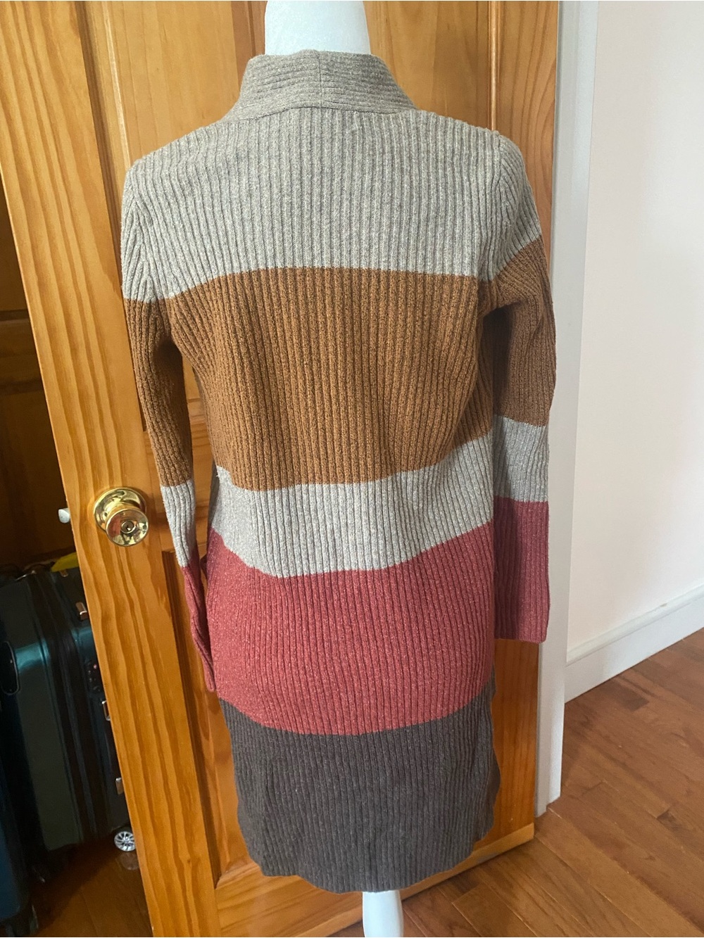 LOFT Long Colorblock Ribbed Open Front Cardigan Sweater Small - Picture 3 of 12